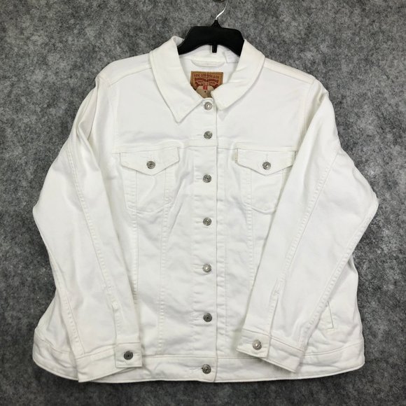 Levis Denim Jacket Size 2X 3X Womens Jean Trucker Boyfriend Solid White Stretch